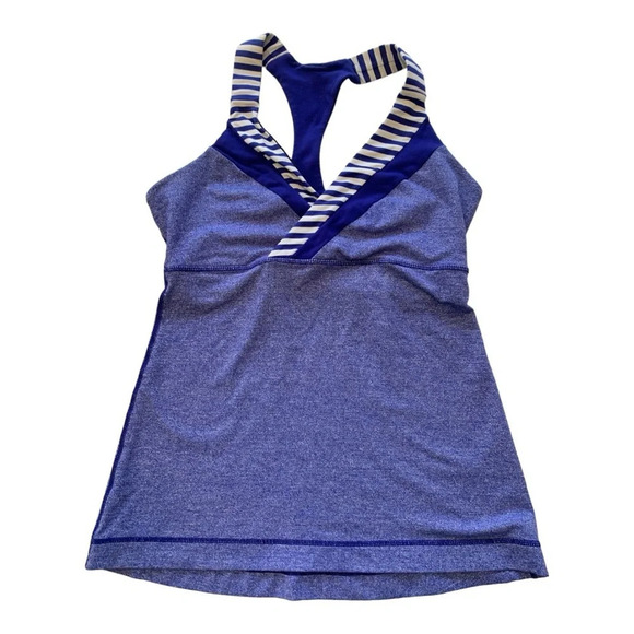 Lululemon Deep Breath V Wrap Neckline Racerback Pigment Blue Stripe Workout Tank - Picture 6 of 13